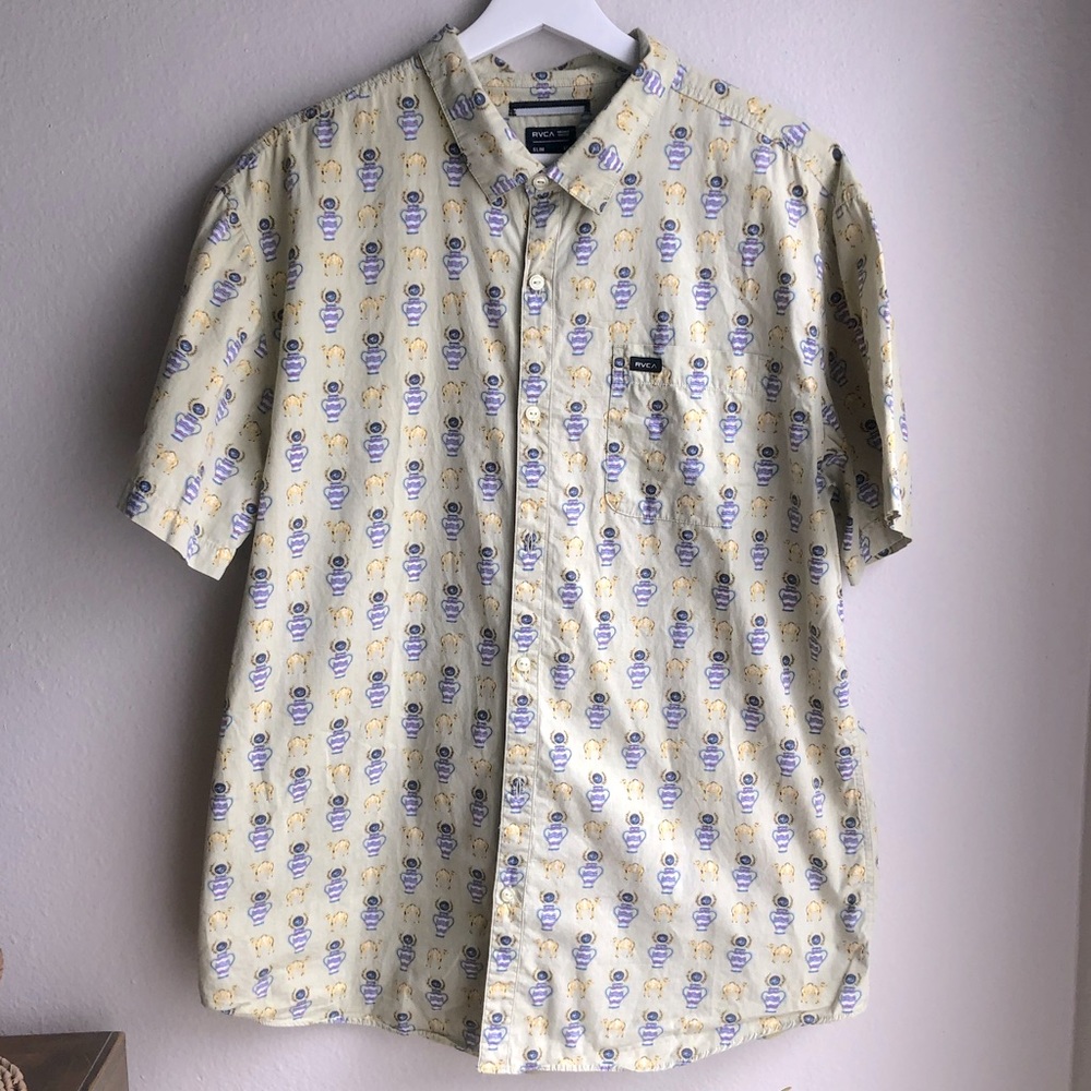 RVCA Slim XL Light Green Camel Button Up